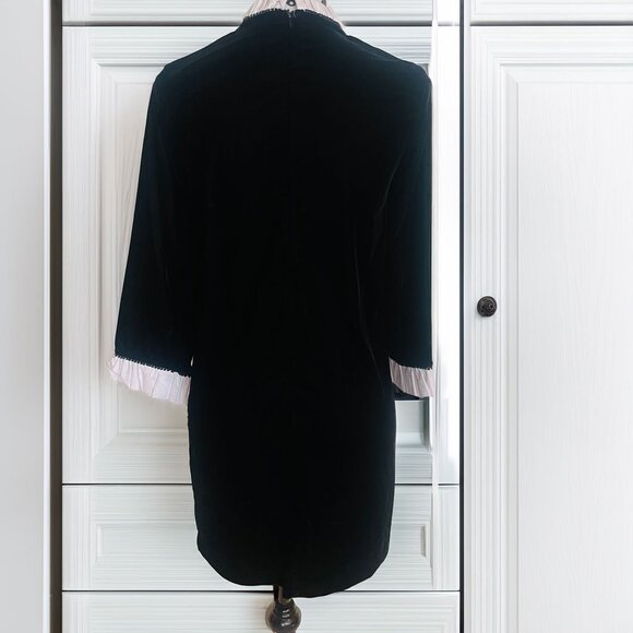 Zara Woman Black Velvet White Bib Ruffle with Jewel Buttons Cocktail Dress - Picture 4 of 10